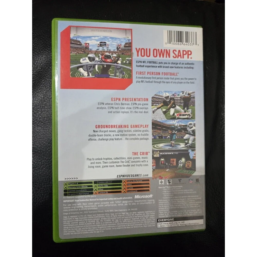 ESPN NFL Football Original XBOX 2K4 SEGA Sports 2003 Complete CIB Tested